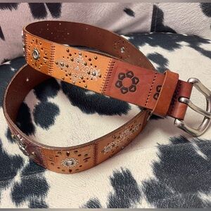 Fossil Leather Belt with Metal Adornments